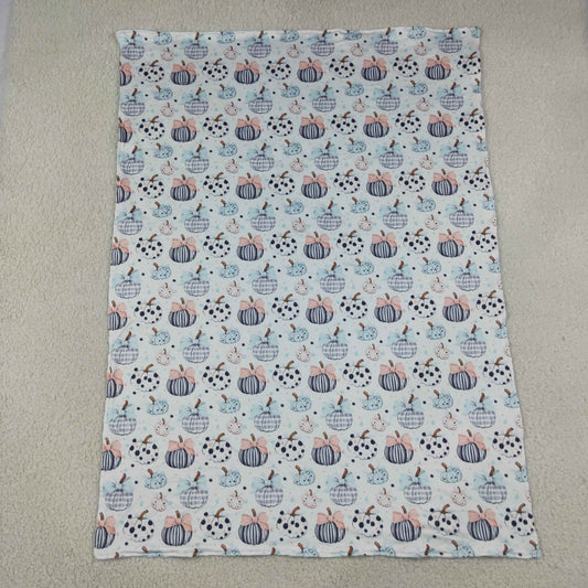 Baby Girls Kids Pumpkins Bows Fall Blue Blanket RTS