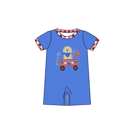 Moq 3 Pre-order SR0749 July 4th Baby Boy Dog Blue One Piece Romper