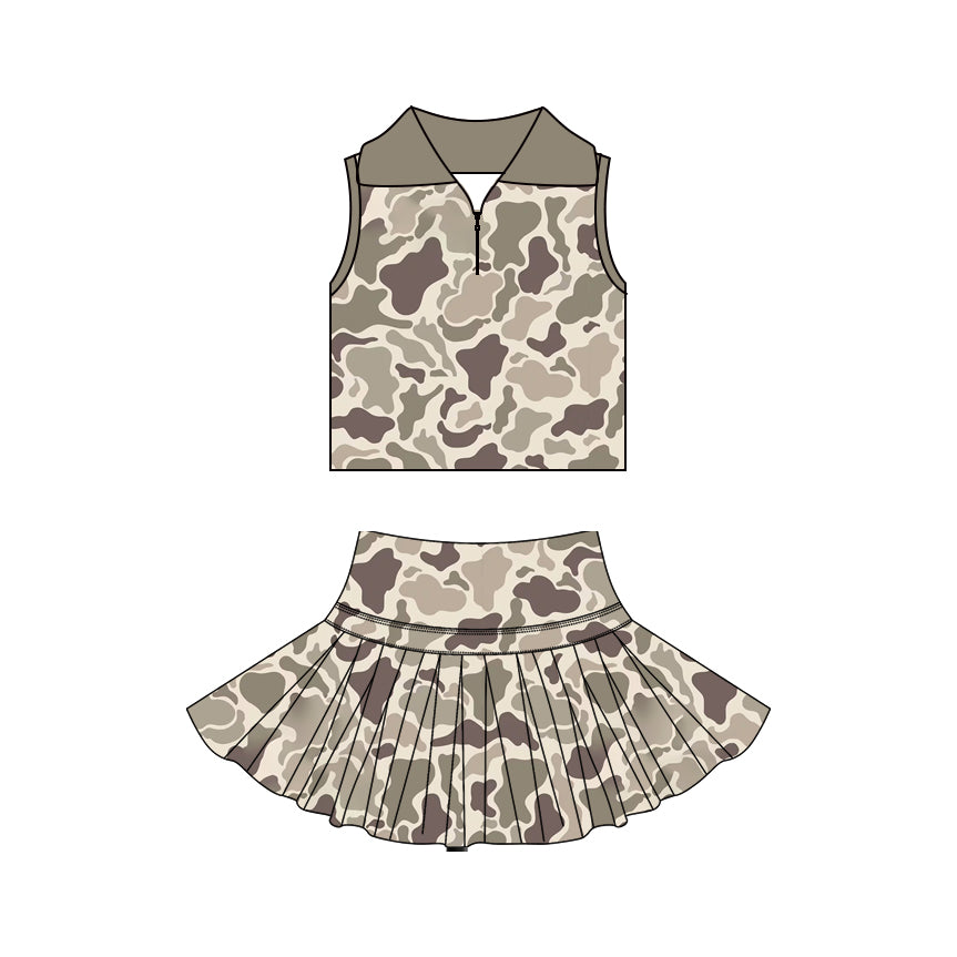 ( Moq 5 ) Preorder Baby Girls Kids Sleeveless Zipper Camo Shirt Skirt Shorts Yoga Set Clothes