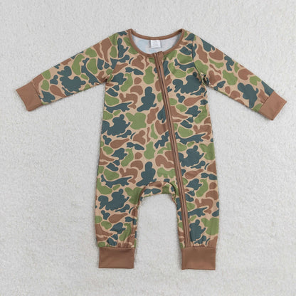 Sibling Boys Infant Long Sleeves Camo Bamboo Zipper Sleeper Romper Clothes RTS