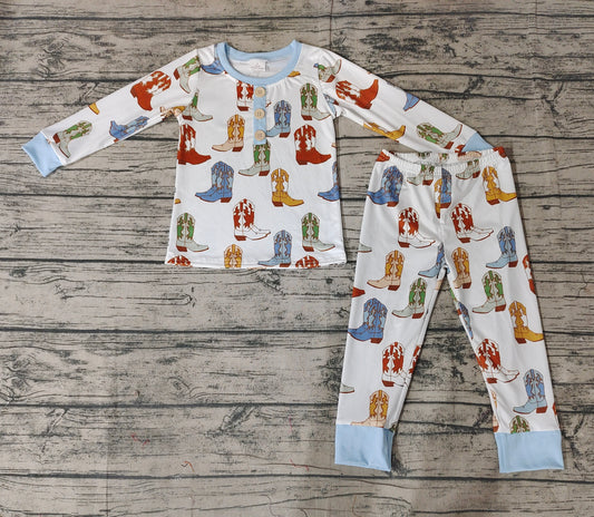 No moq Pre-order BLP0442 Baby Boy Western Boots Shirt Pants Set Pajamas