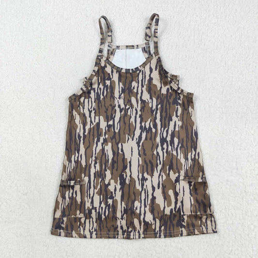 Baby Girl Straps Camo Pockets Yoga Active Knee Length Dress RTS