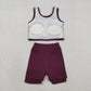 Baby Girls Kids Sleeveless Dark Red Tops Shorts Skirt Yoga Active Set RTS