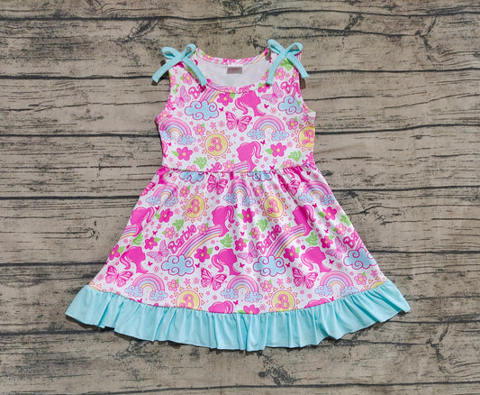 Baby Girl Straps Flower Rainbow Dolls Knee Length Dress RTS
