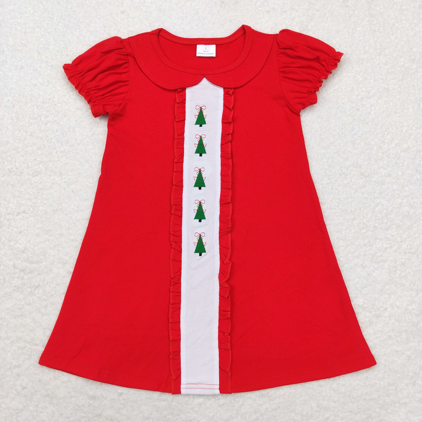 Baby Girl Short Sleeves Embroidery Christmas Tree Dress