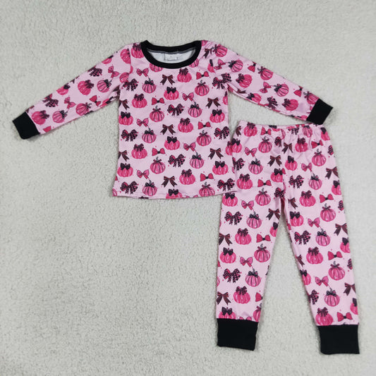Baby Girls Pumpkins Bows Shirt Pants Set Fall Pajamas Pink Clothes RTS