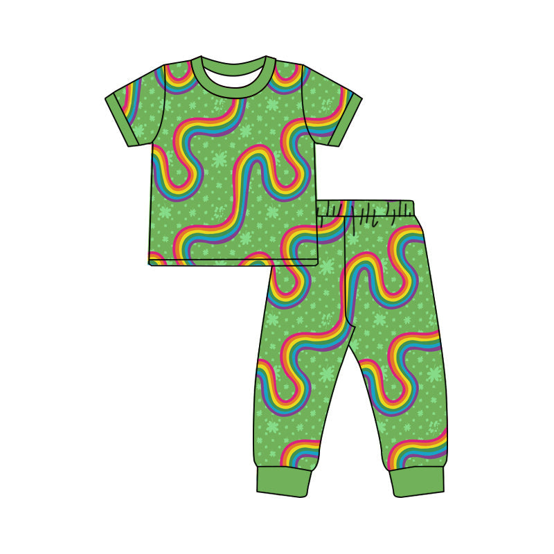 Baby Boy Short Sleeves St Patrick Rainbow Shirt Pants Pajamas Clothes Set Moq 5