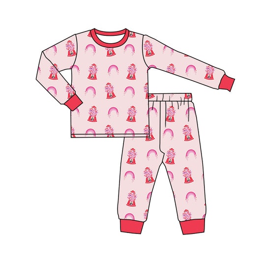 Baby Girl Long Sleeves Valentine Hearts Rainbow Shirt Pants Pajamas Set Moq 5