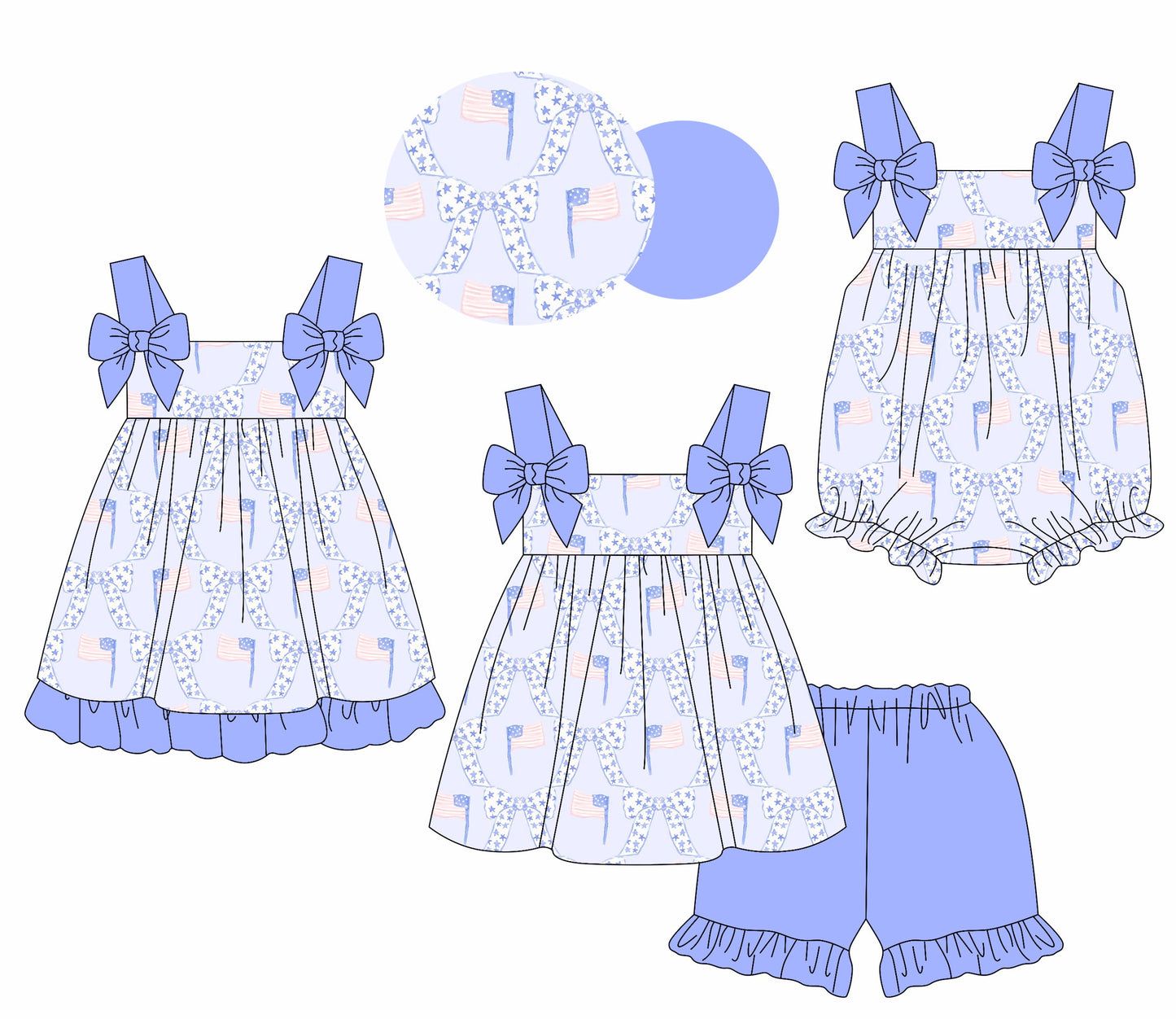 Baby Girl Straps Bows Sibling Romper Dress Set ( Moq 5 Each Style ) 1.18