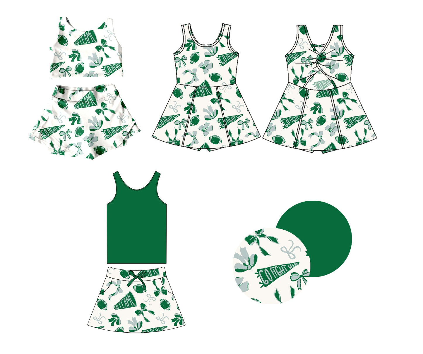 Baby Girl Cheer Football Bows Green Sibling Dress Set ( Moq 5 Each Style ) 1.16