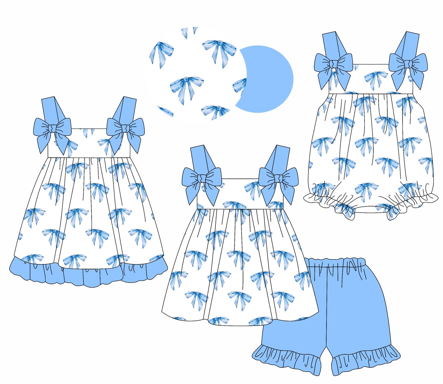 Baby Girl Straps Blue Bows Sibling Romper Dress Set ( Moq 5 Each Style ) 1.20