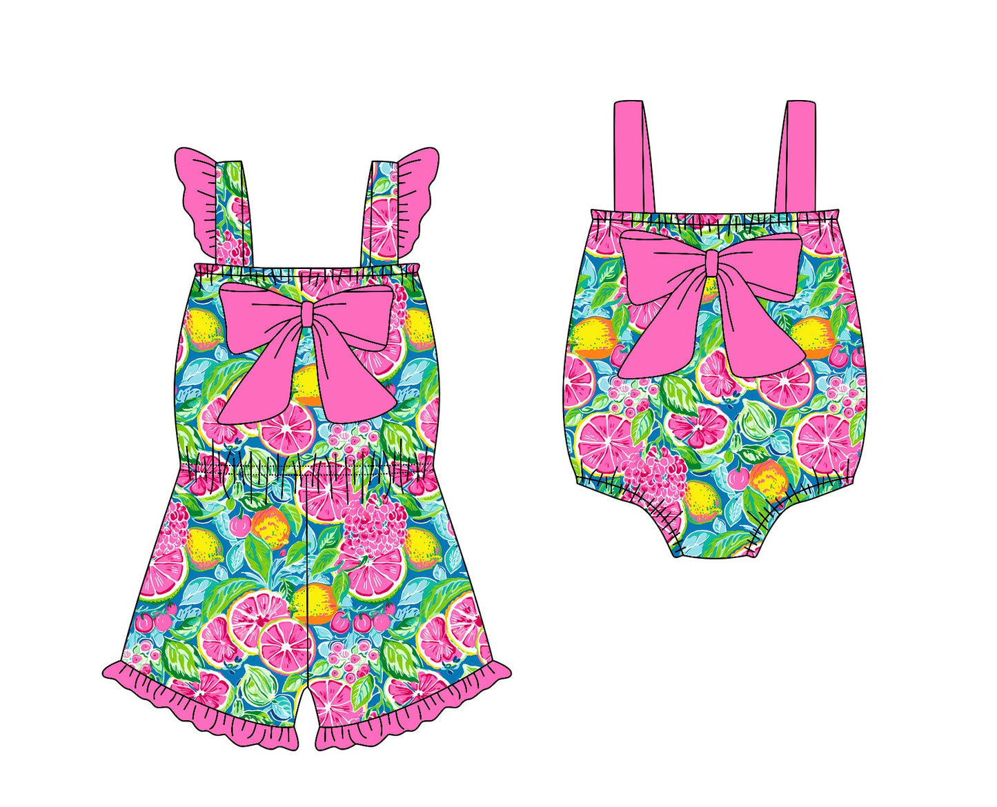 Baby Girl Lemon Bows Sibling Romper Jumpsuit ( Moq 5 Each Style ) 1.23