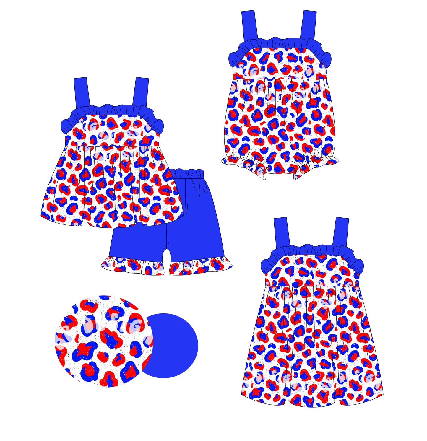 Baby Girl Straps July 4th Leopard Sibling Romper Dress Set ( Moq 5 Each Style ) 3.6