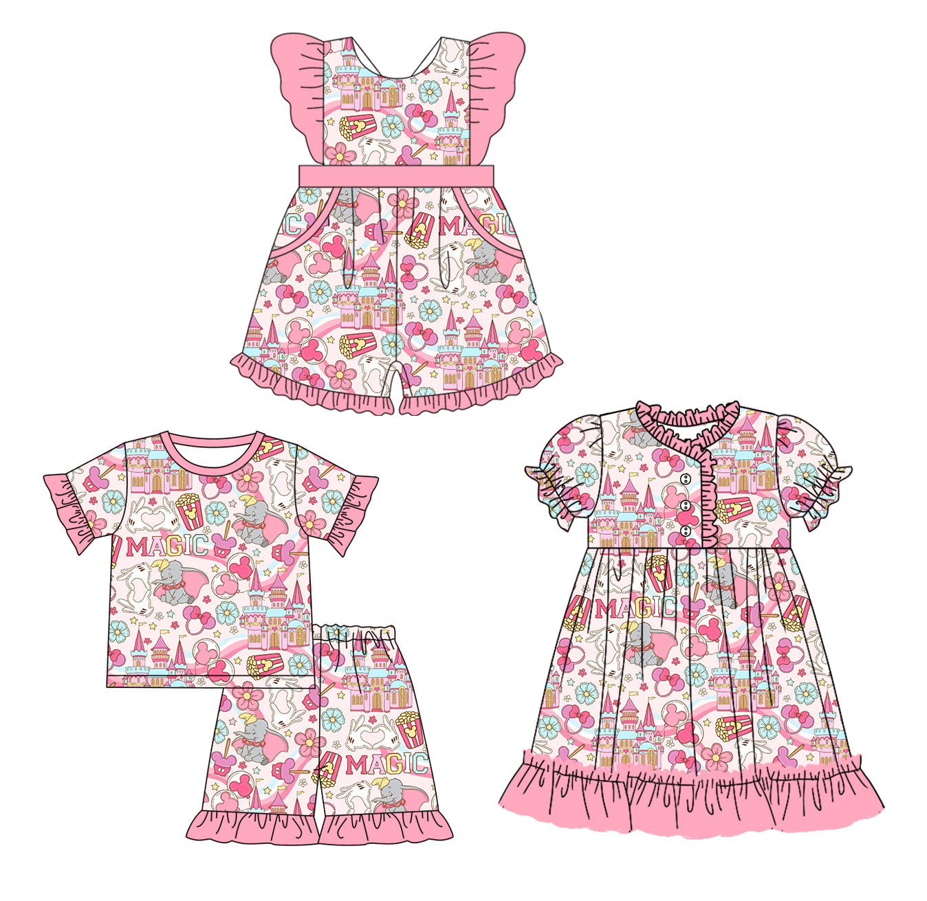 Baby Girl Short Sleeves Cartoon Sibling Jumpsuit Dress Set ( Moq 5 Each Design ) 12.10