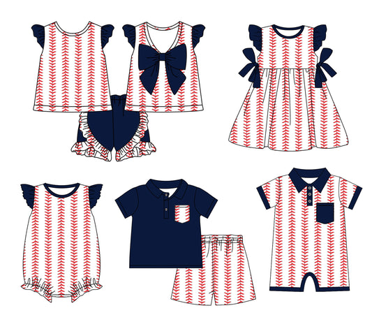 Baby Boy Girl Short Sleeves Baseball Stripes Sibling Romper Dress Set ( Moq 5 Each Design ) 12.11