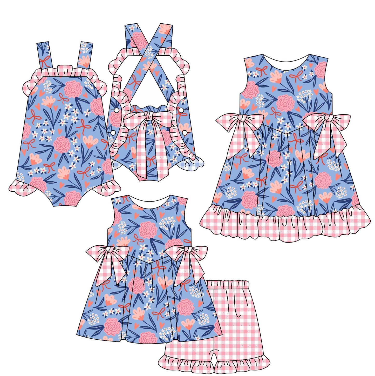 Baby Girl Bows Flower Sibling Romper Dress Set ( Moq 5 Each Style ) 2.15