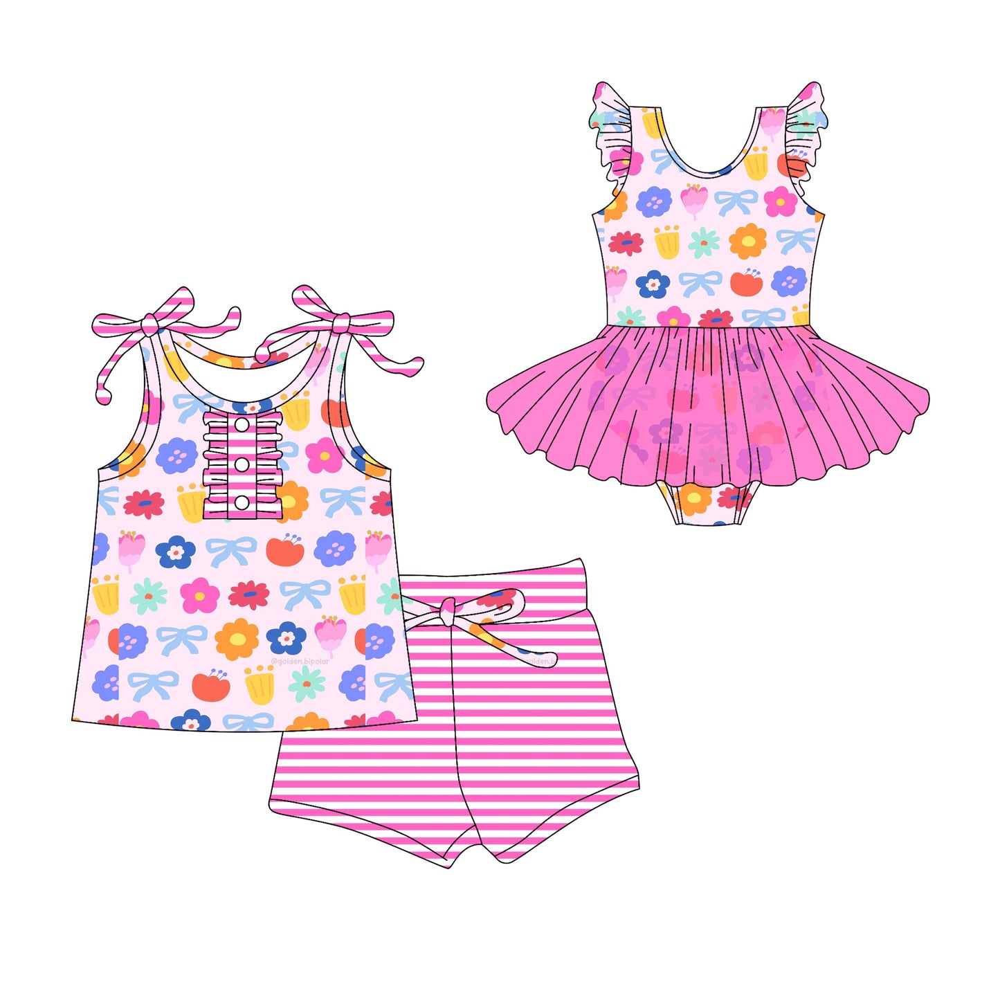 Baby Girl Summer Flower Bows Sibling Romper Set ( Moq 5 Each Style ) 3.13
