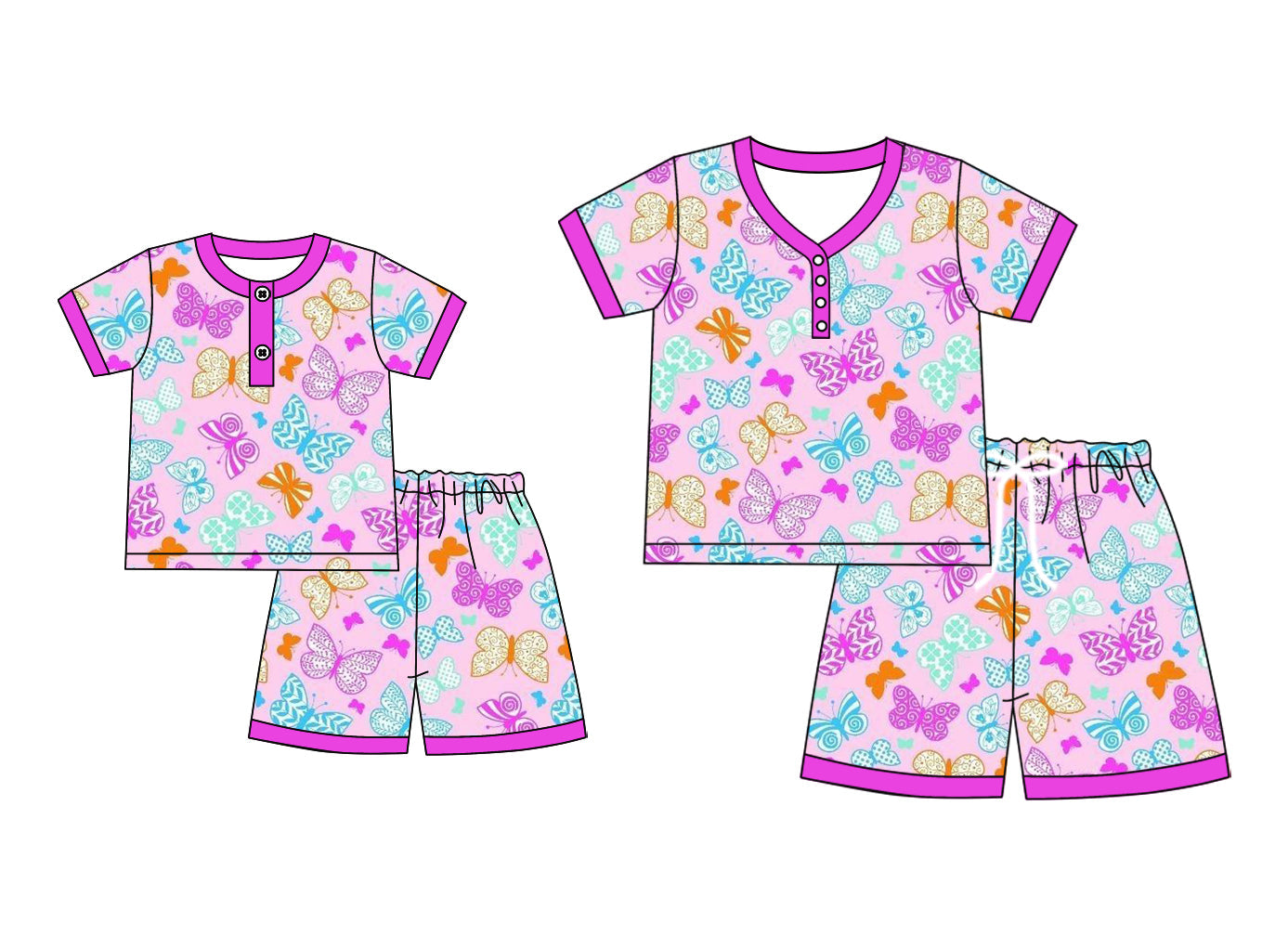 ( Moq 5 Each Style ) Baby Girl Adult Women Butterflies Buttons Sibling Summer Mommy And Me Family Pajamas Set 4.21