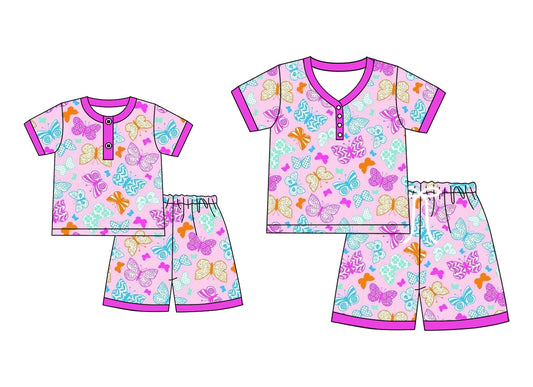 ( Moq 5 Each Style ) Baby Girl Adult Women Butterflies Buttons Sibling Summer Mommy And Me Family Pajamas Set 4.21