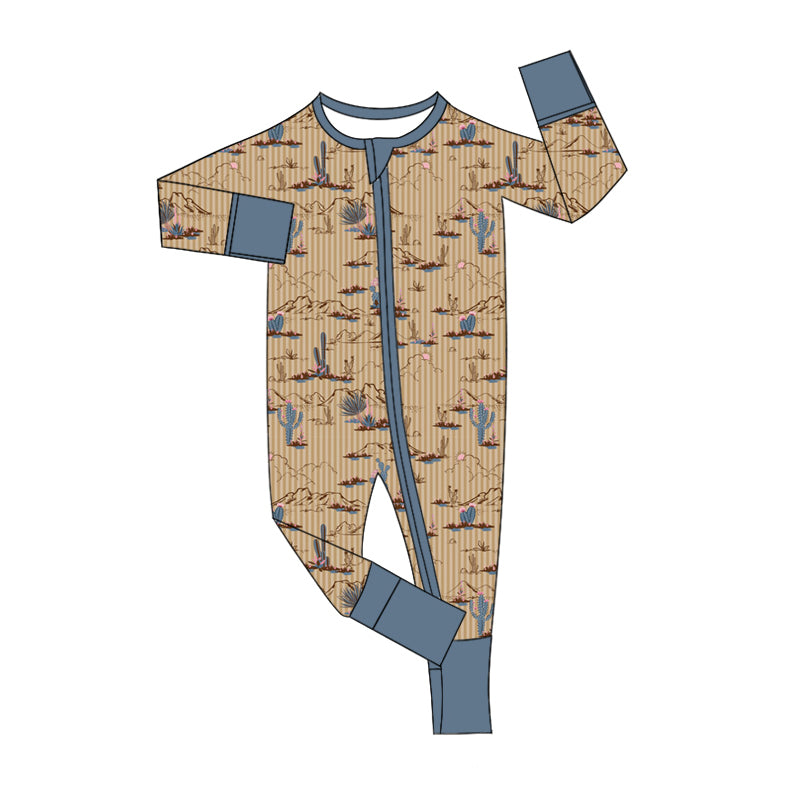 Baby Boy Infant Long Sleeves Cactus Western Zipper Romper