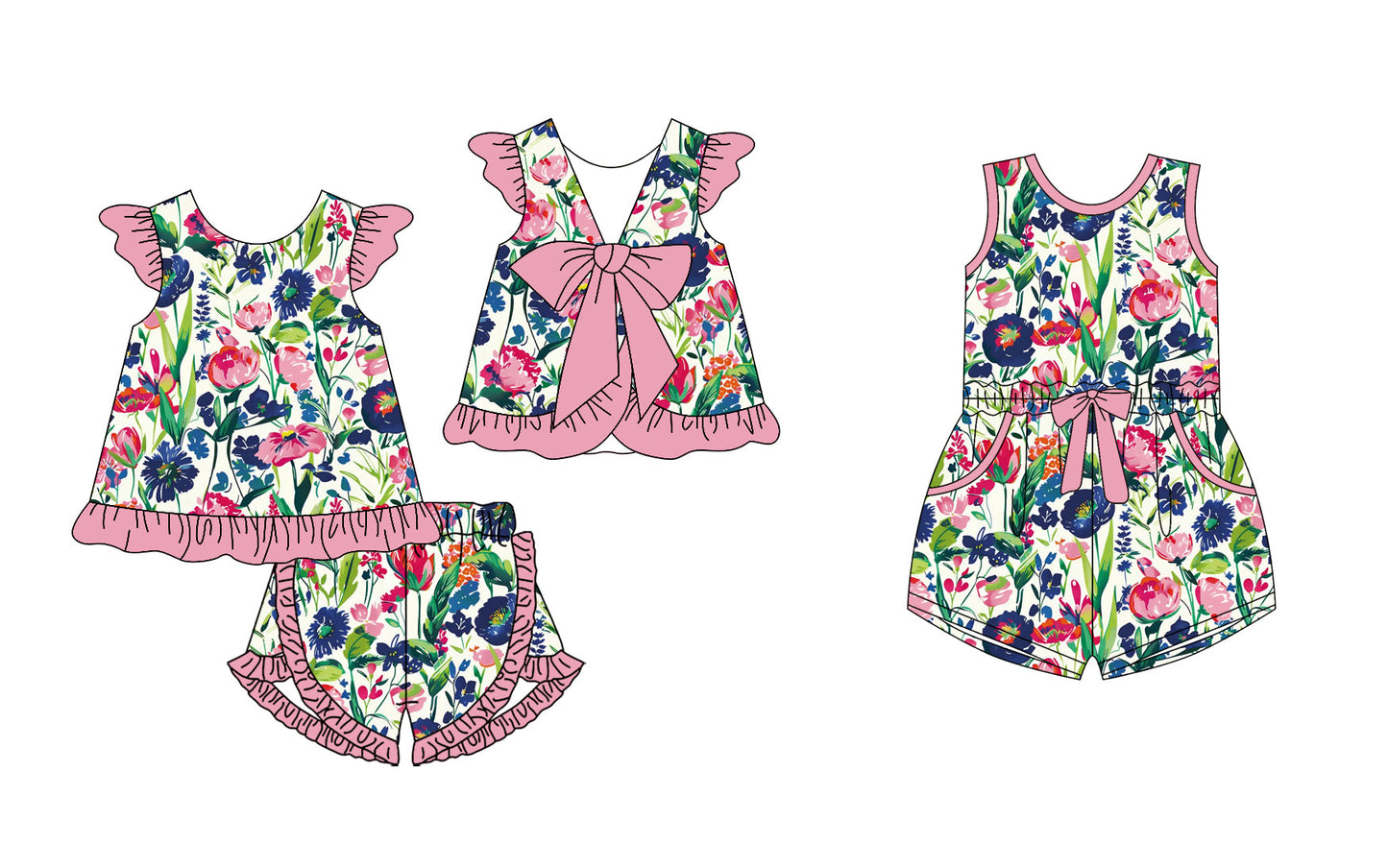 Baby Girl Summer Flower Sibling Jumpsuit Set ( Moq 5 Each Style ) 12.24