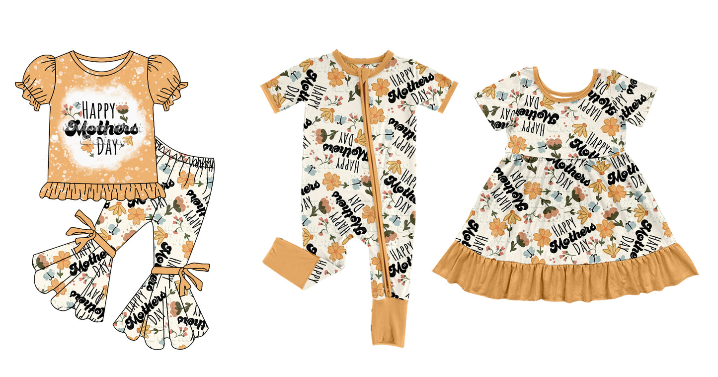 Daddy's Girl Short Sleeves Mother's Day Flower Sibling Romper Dress Clothes Set ( Moq 5 Each Design )12.3