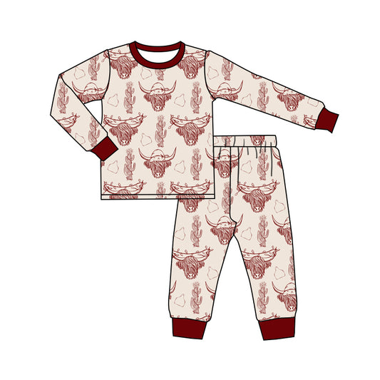 Baby Boy Long Sleeves Christmas Cow Lights Shirt Pants Pajamas Set