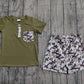 Baby Boys Dark Green Short Sleeves Buttons Pocket Shirt Ducks Camo Shorts Set RTS