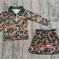 Baby Girls Kids Long Sleeves Brown Green Camo Zipper Pullover Skirt Shorts Set RTS