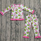 Baby Girl Long Sleeves Green Face Shirt Pants Christmas Pink Pajamas Set RTS