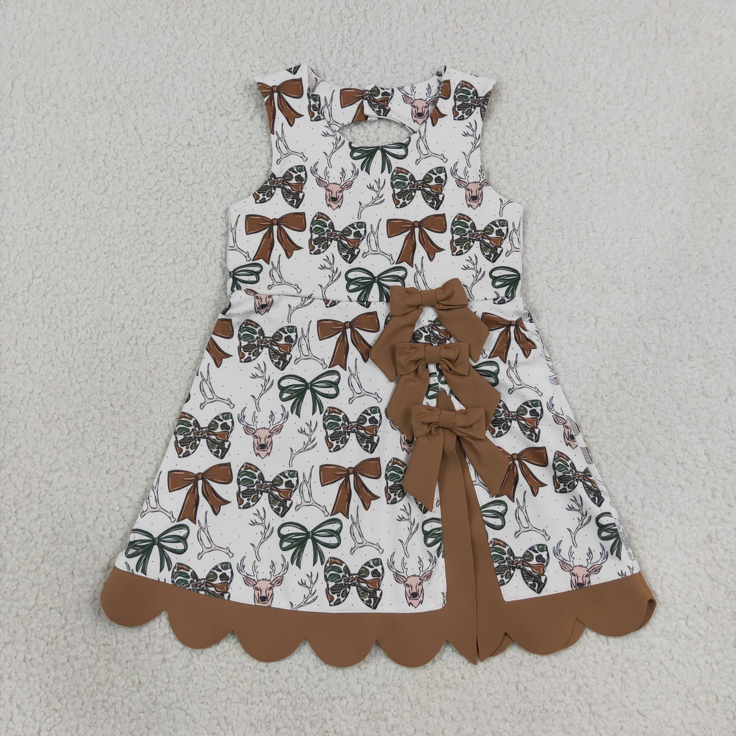 Baby Girls Kids Deer Bows Yoga Active Scallop Dress Hunting Clothes RTS