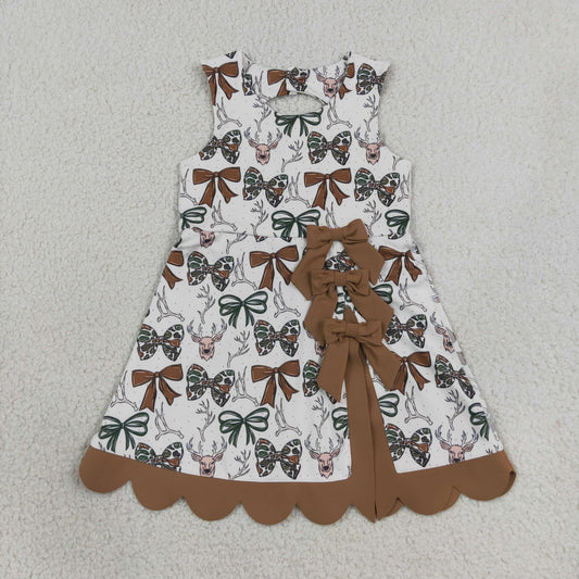 Baby Girls Kids Deer Bows Yoga Active Scallop Dress Hunting Clothes RTS