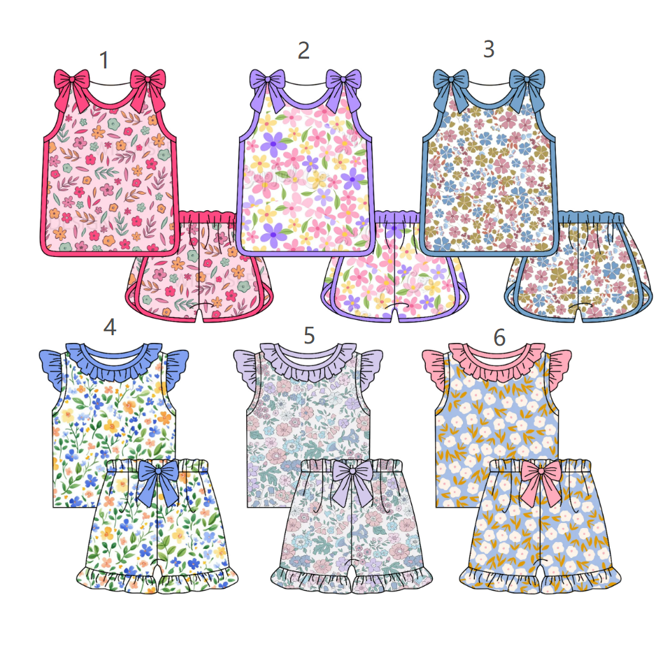 ( Moq 5 Each Style ) Sibling Baby Girls Kids Shirts Flower Bows Shorts Sets Summer Clothes