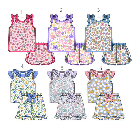 ( Moq 5 Each Style ) Sibling Baby Girls Kids Shirts Flower Bows Shorts Sets Summer Clothes