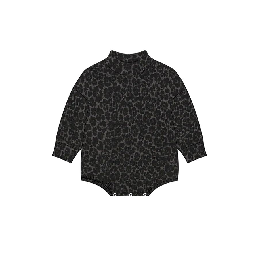 ( Moq 5 ) Preorder Baby Girls Infant Leopard Bubble Mock Neck‌ Romper Black Clothes