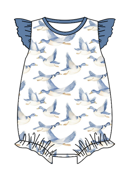 Baby Boy Girl Short Sleeves Duck Sibling Matching Dress Romper Blue Clothes Set Moq 5 Each style