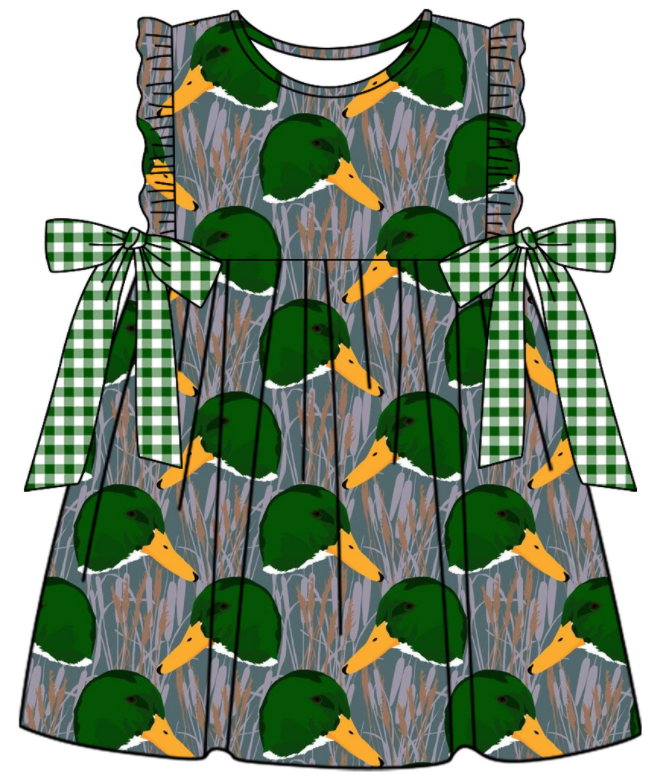 Baby Boy Girl Ducks Plaid Sibling Matching Green Dress Romper Clothes Set ( Moq 5 Each style )