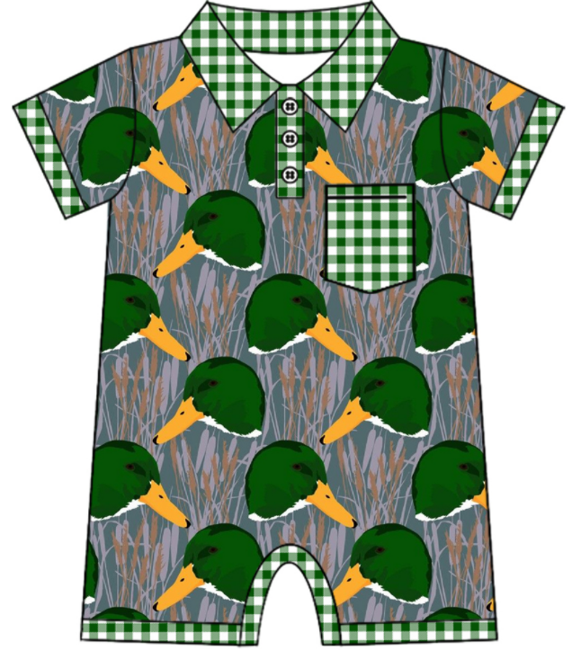 Baby Boy Girl Ducks Plaid Sibling Matching Green Dress Romper Clothes Set ( Moq 5 Each style )