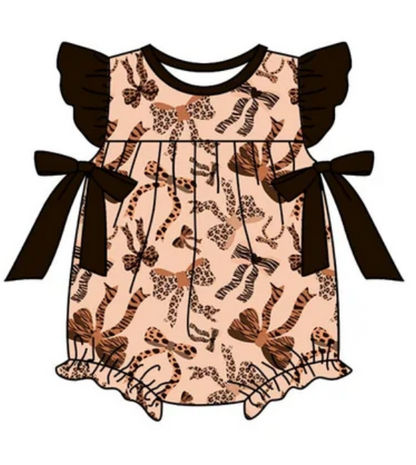 Baby Girl Adult Women Leopard Bows Sibling Matching Romper Dress Shorts Clothes Set Moq 5 Each Style