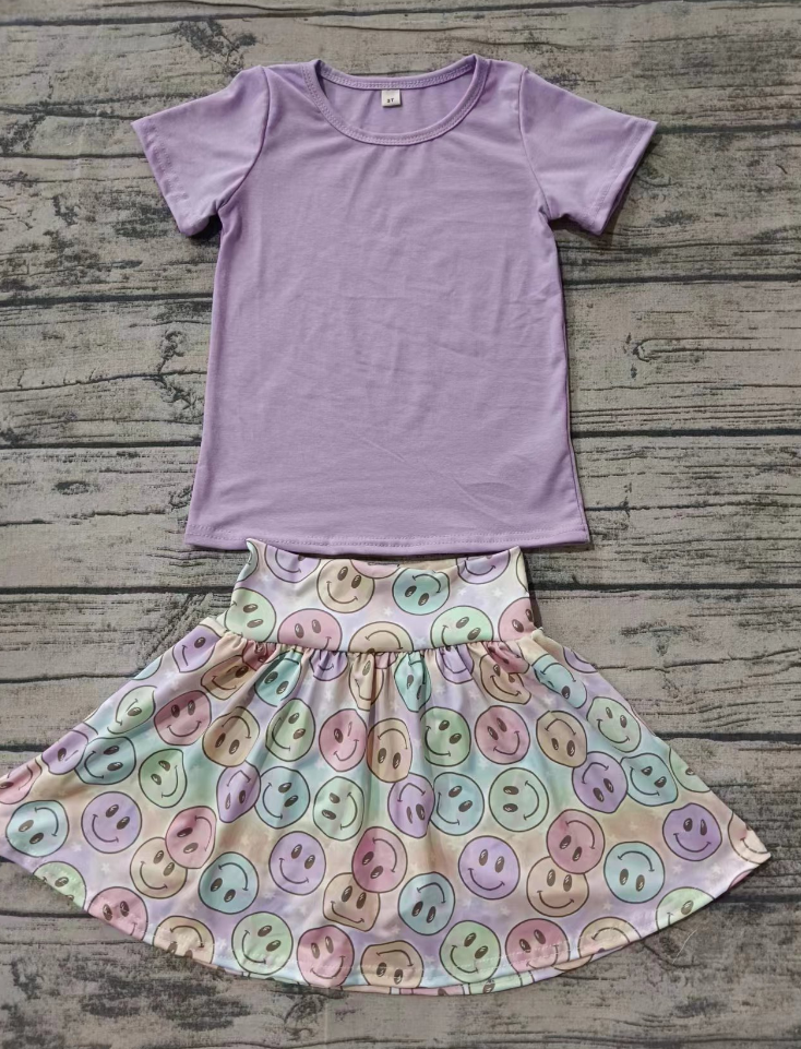 Baby Girl Purple Cotton Shirt Smile Skirt Summer Set