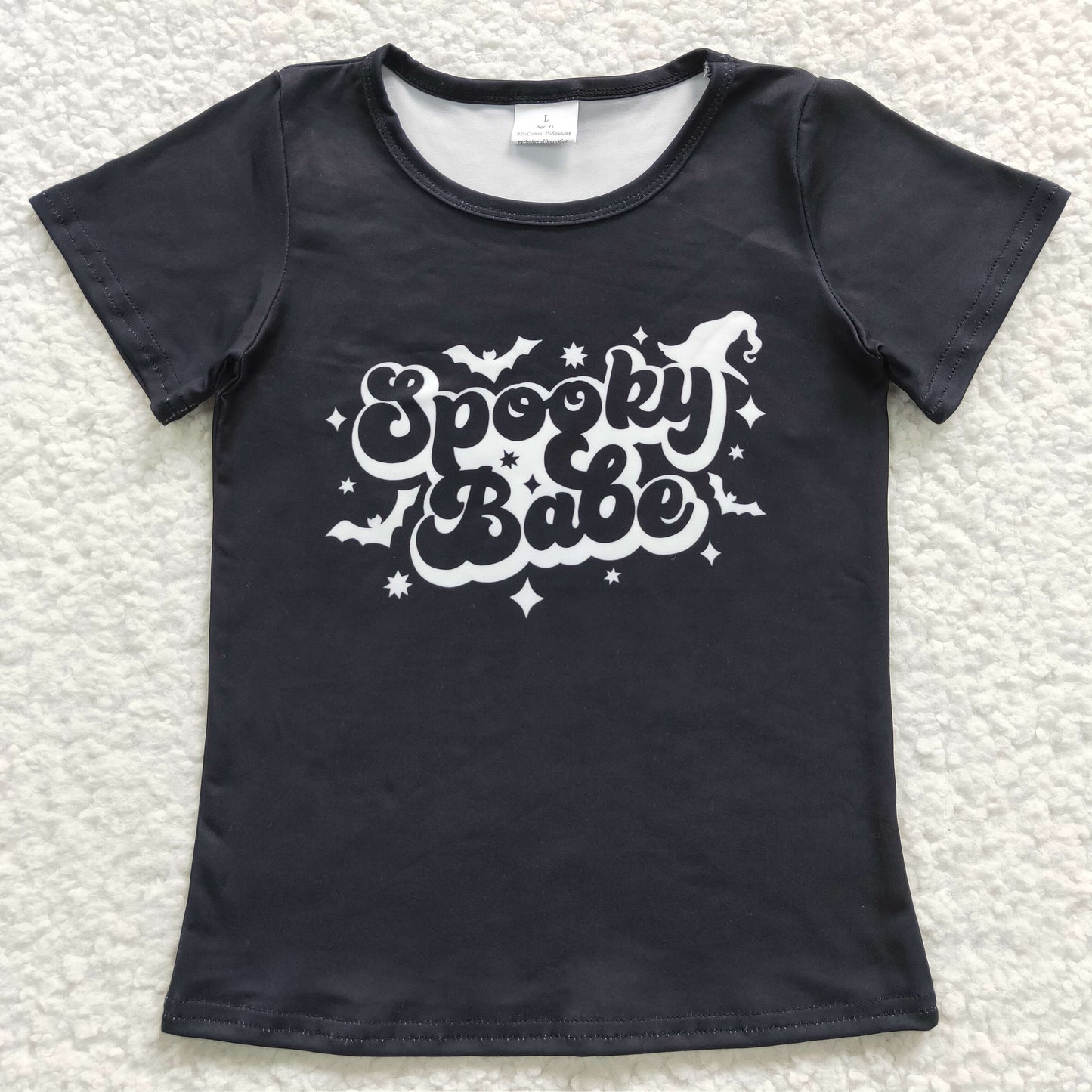 GT0191 Baby Kids Halloween Black Short Sleeves Spooky Babe Shirt