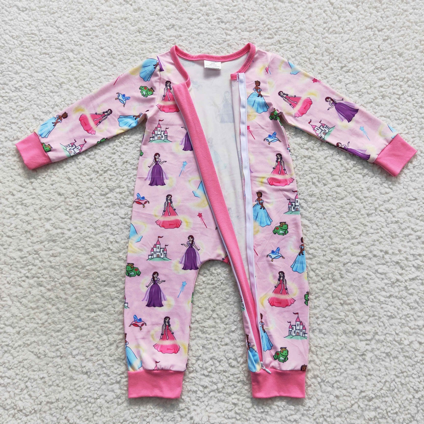 LR0468 Baby Girl Long Sleeves Zipper Princess One Piece Romper