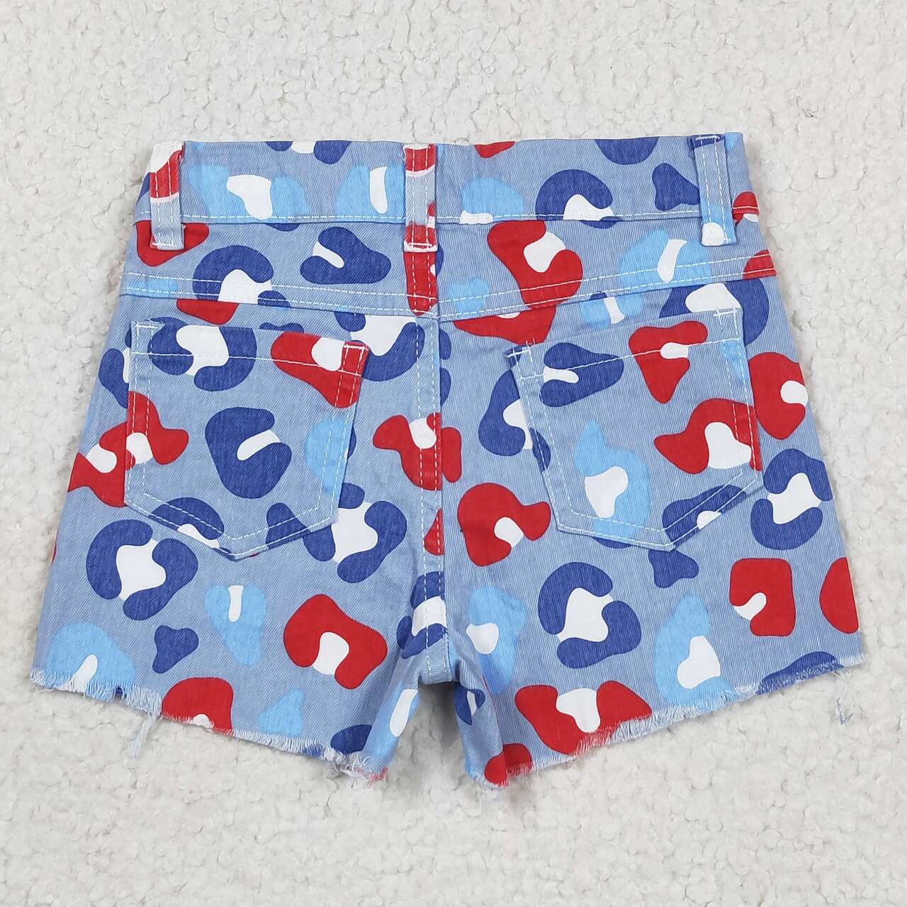 baby girl red blue Leopard Denim Shorts Jeans