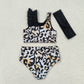 Baby Girl Bathing Suit Sleeveless Leopard Tops Shorts Set With Bow Swimsuit
