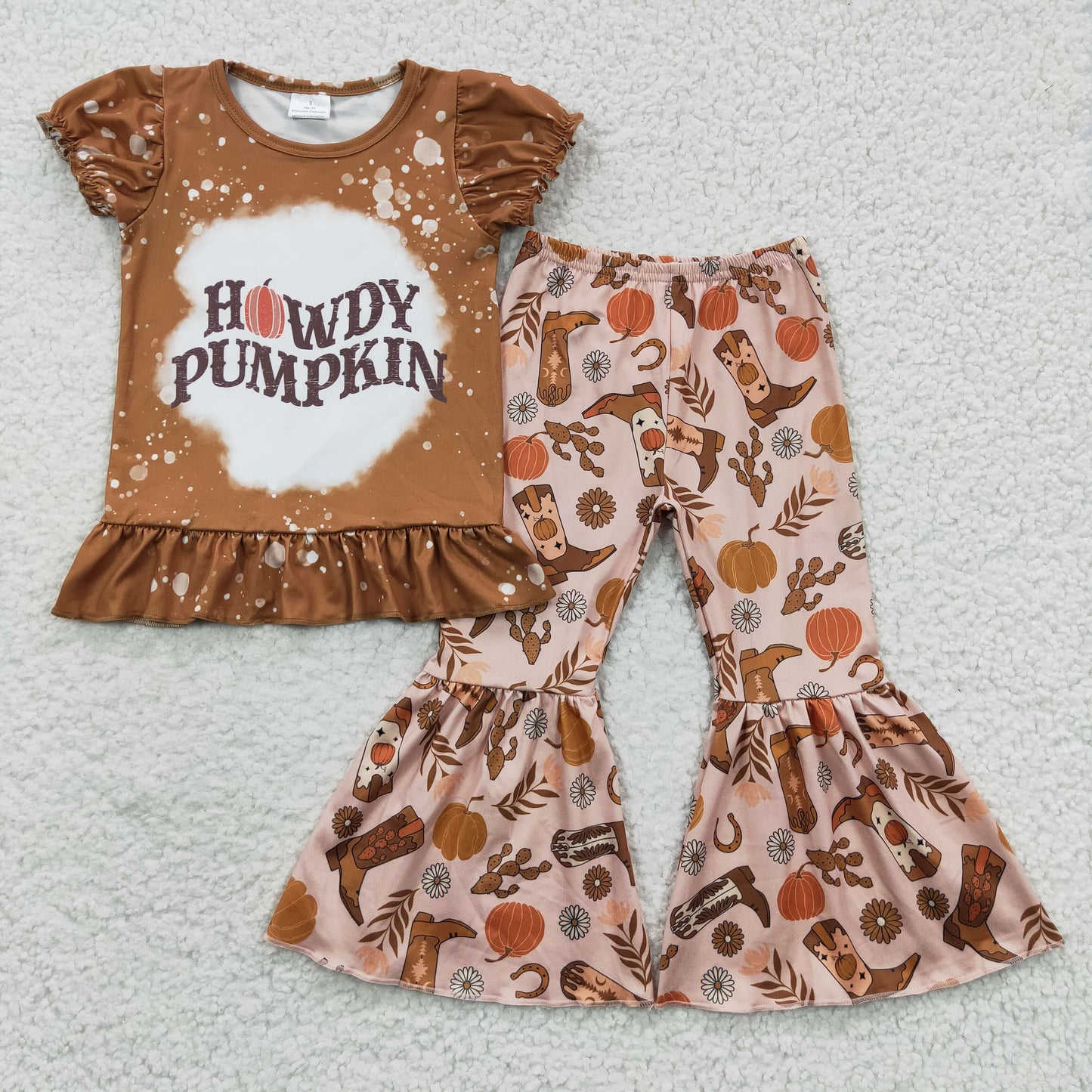 GSPO0611 Western Howdy Baby Girl Pumpkin Shirt Boots Bell Pants Fall Outfit