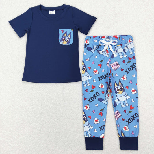 BSPO0271 Baby Boy Short Sleeves Pocket Shirt Dogs Pants Set