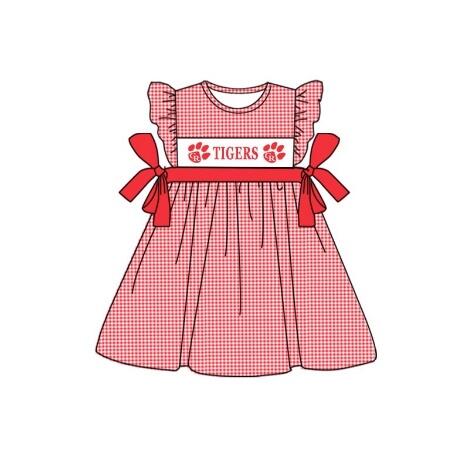 baby girl red checkered flutter sleeves team dress