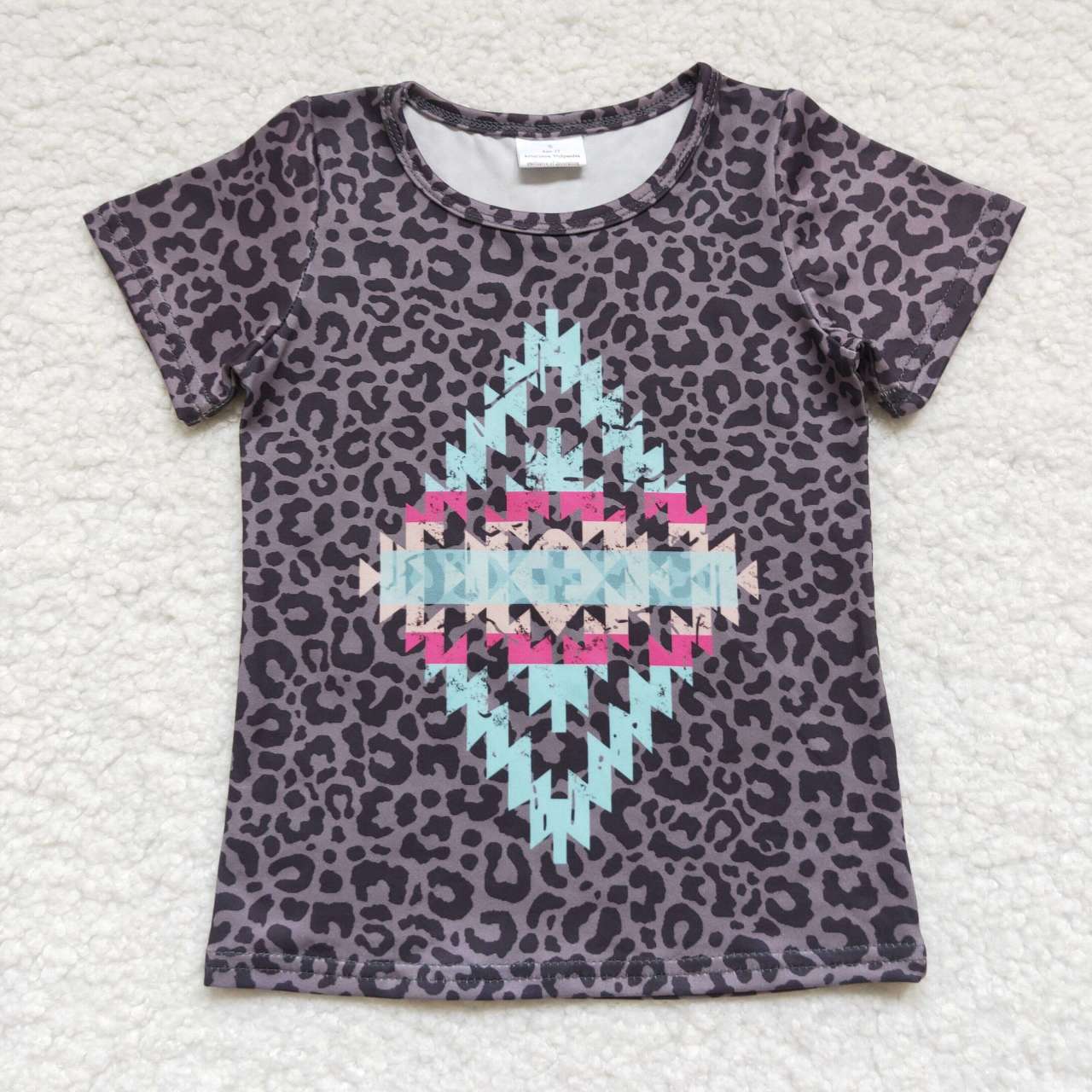 GT0239 Baby Girl Short Sleeves Aztec Leopard Shirt