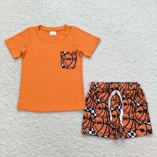 Baby Boy Short Sleeves Orange Shirt Basketball Pocket Shorts Summer Set