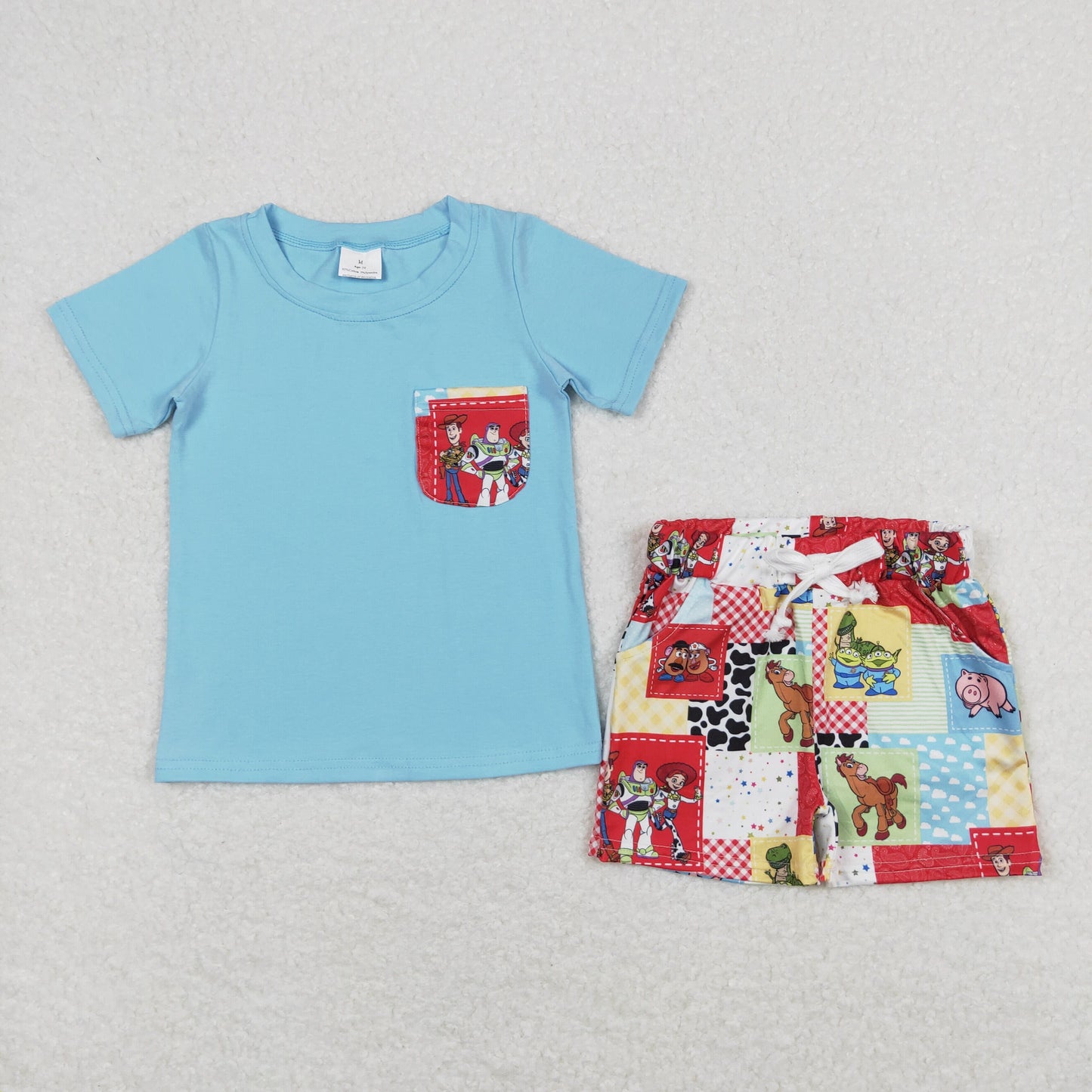 Baby Boy Short Sleeves Blue Shirt Pocket Shorts Toys Set